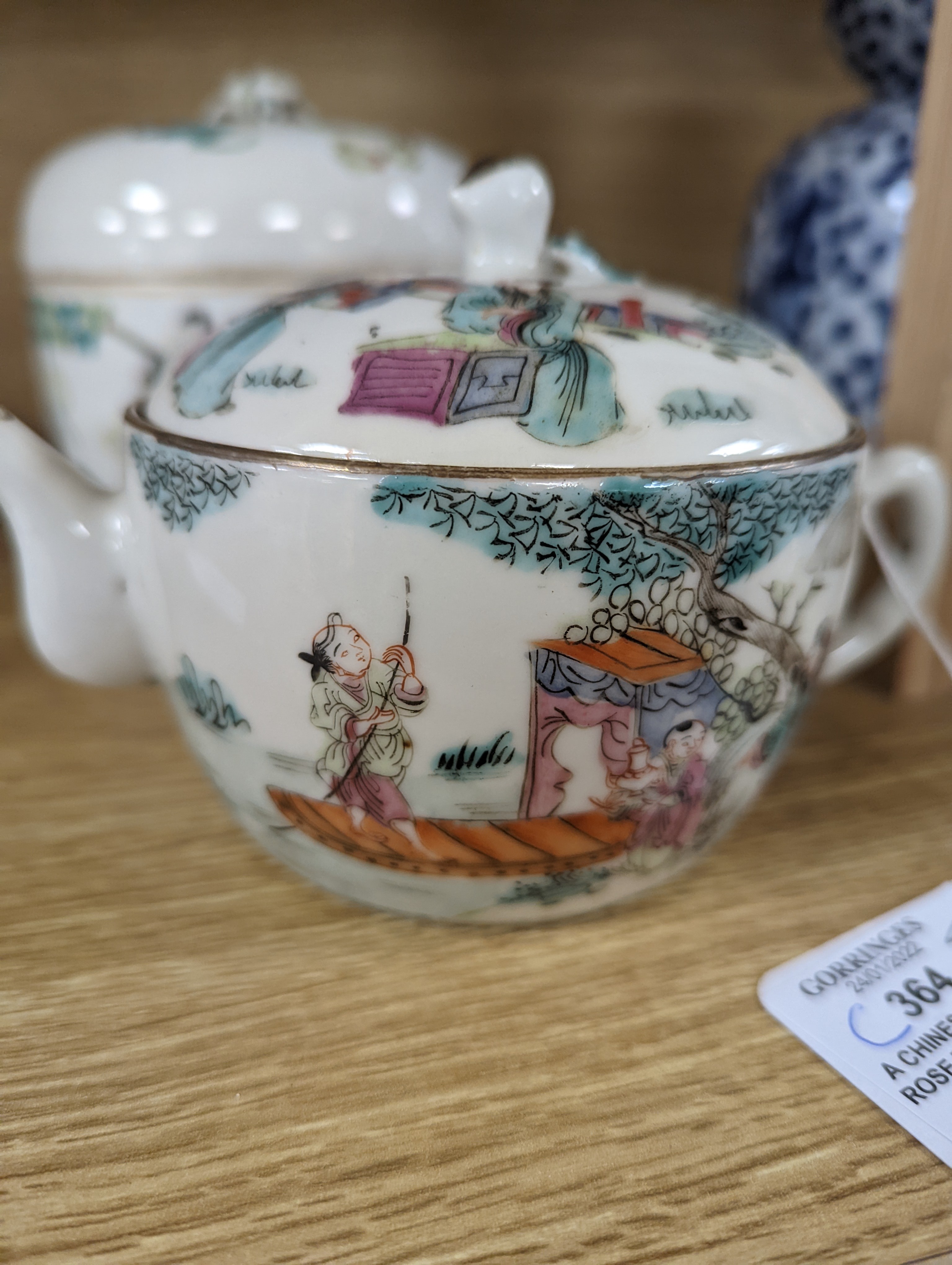 A Chinese famille rose teapot and a similar covered bowl, Tongzhi mark and period 13cm